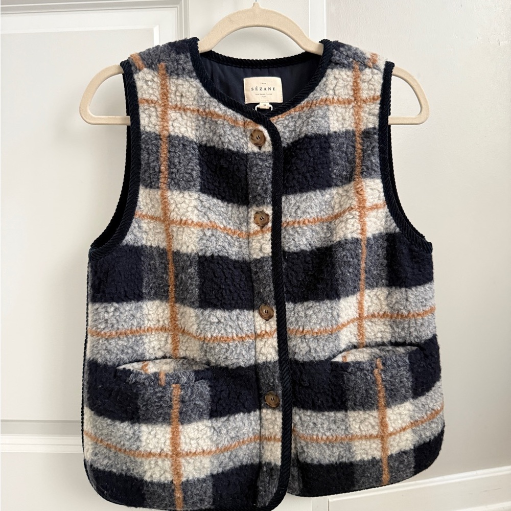 Sezane Fred Vest - Plaid Sherpa Vest